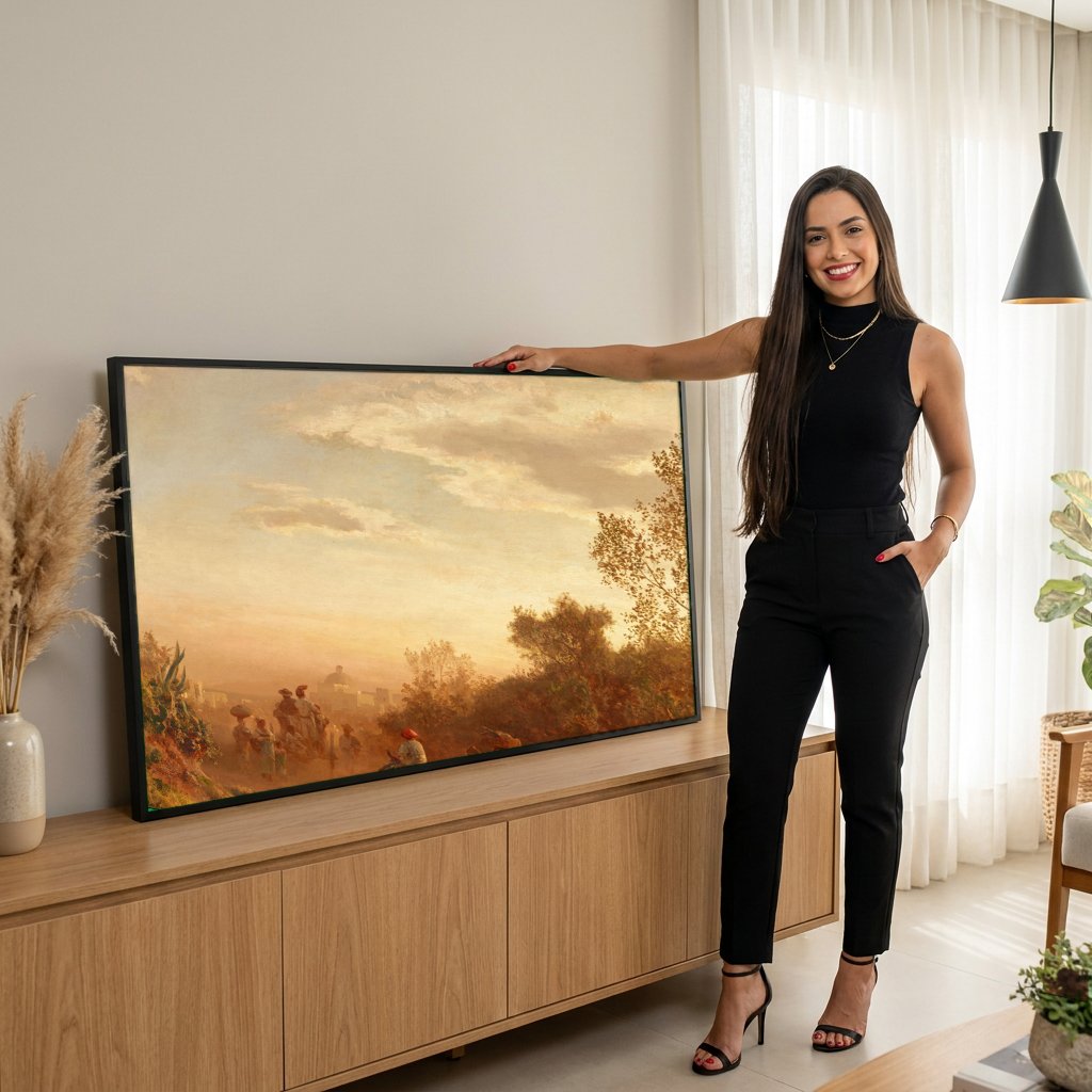 Quadro Decorativo Cena Campestre Italiana - Achenbach com modelo em ambiente