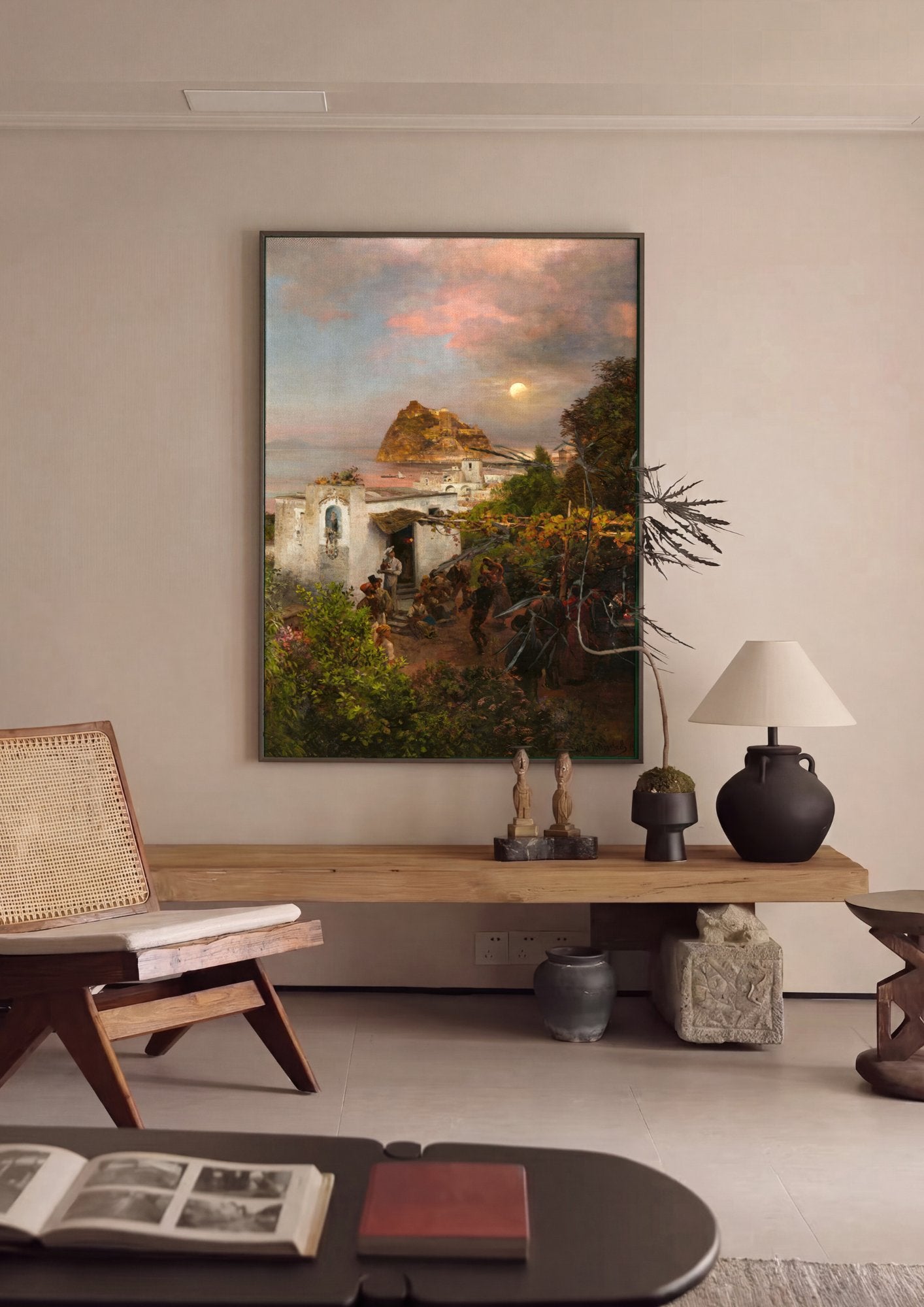 Quadro Decorativo Noite na Costa Italiana - Oswald Achenbach em ambiente decorado