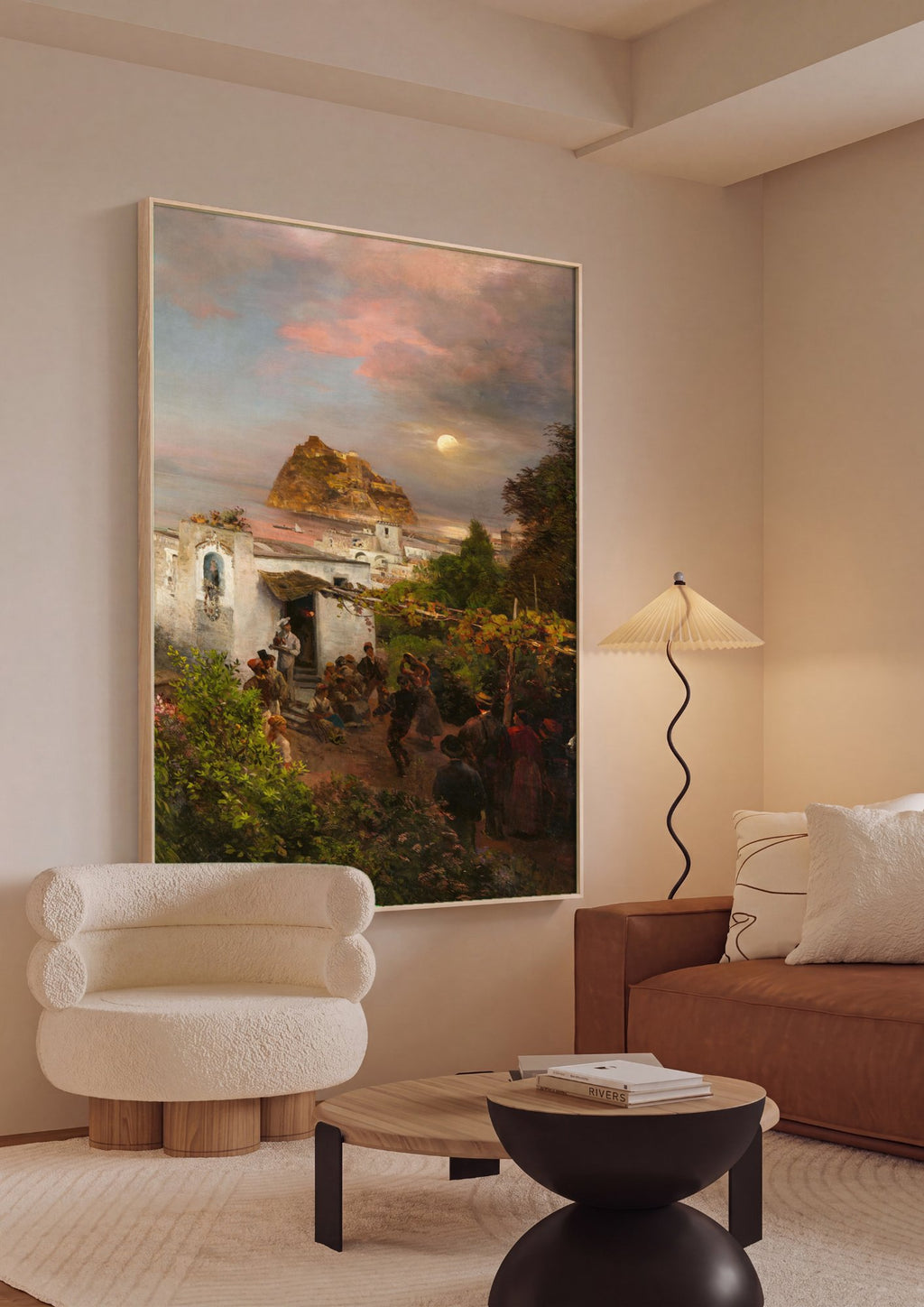 Quadro Decorativo Noite na Costa Italiana - Oswald Achenbach em ambiente decorado