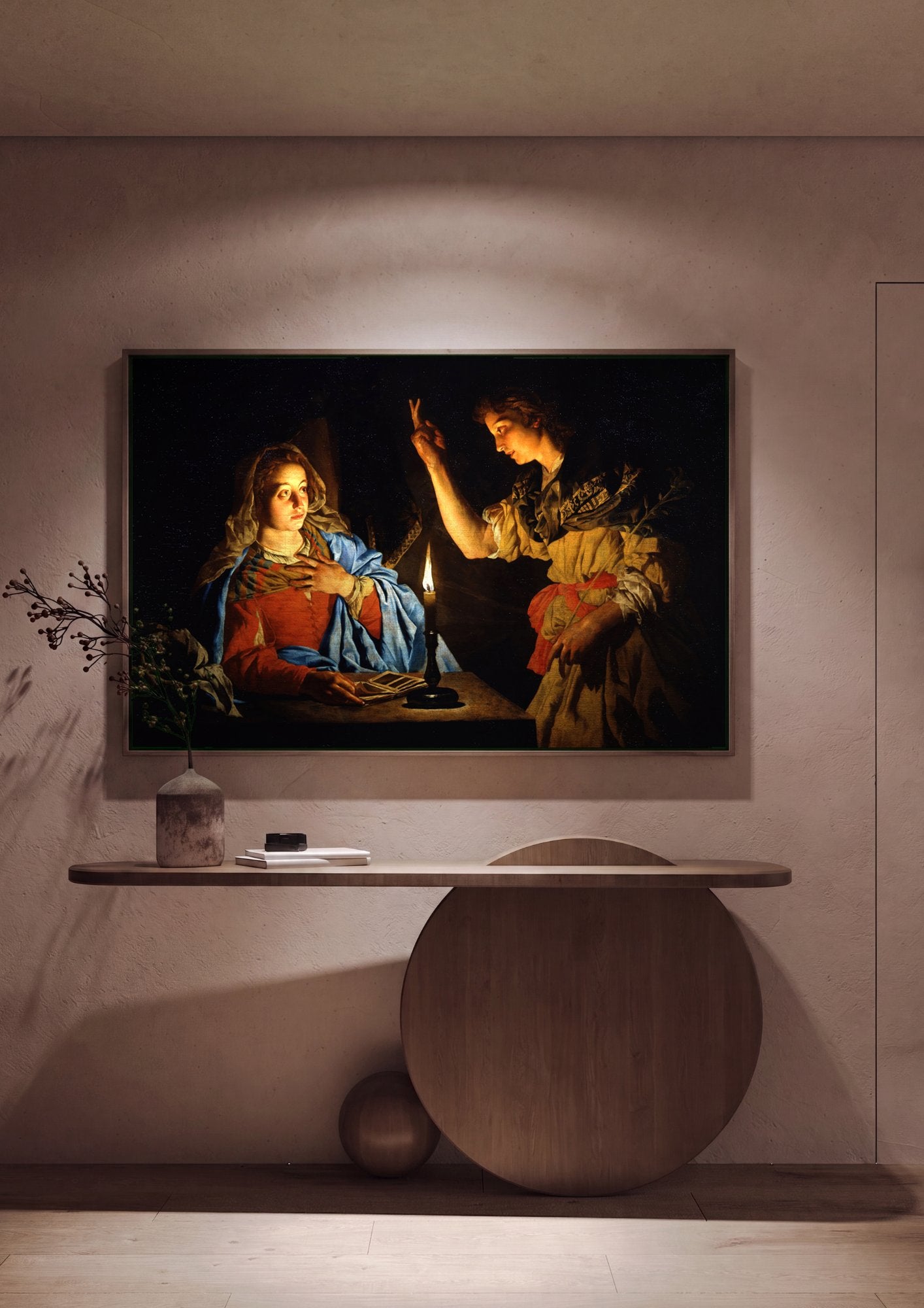 Quadro Decorativo A Anunciação - Matthias Stomer em ambiente decorado
