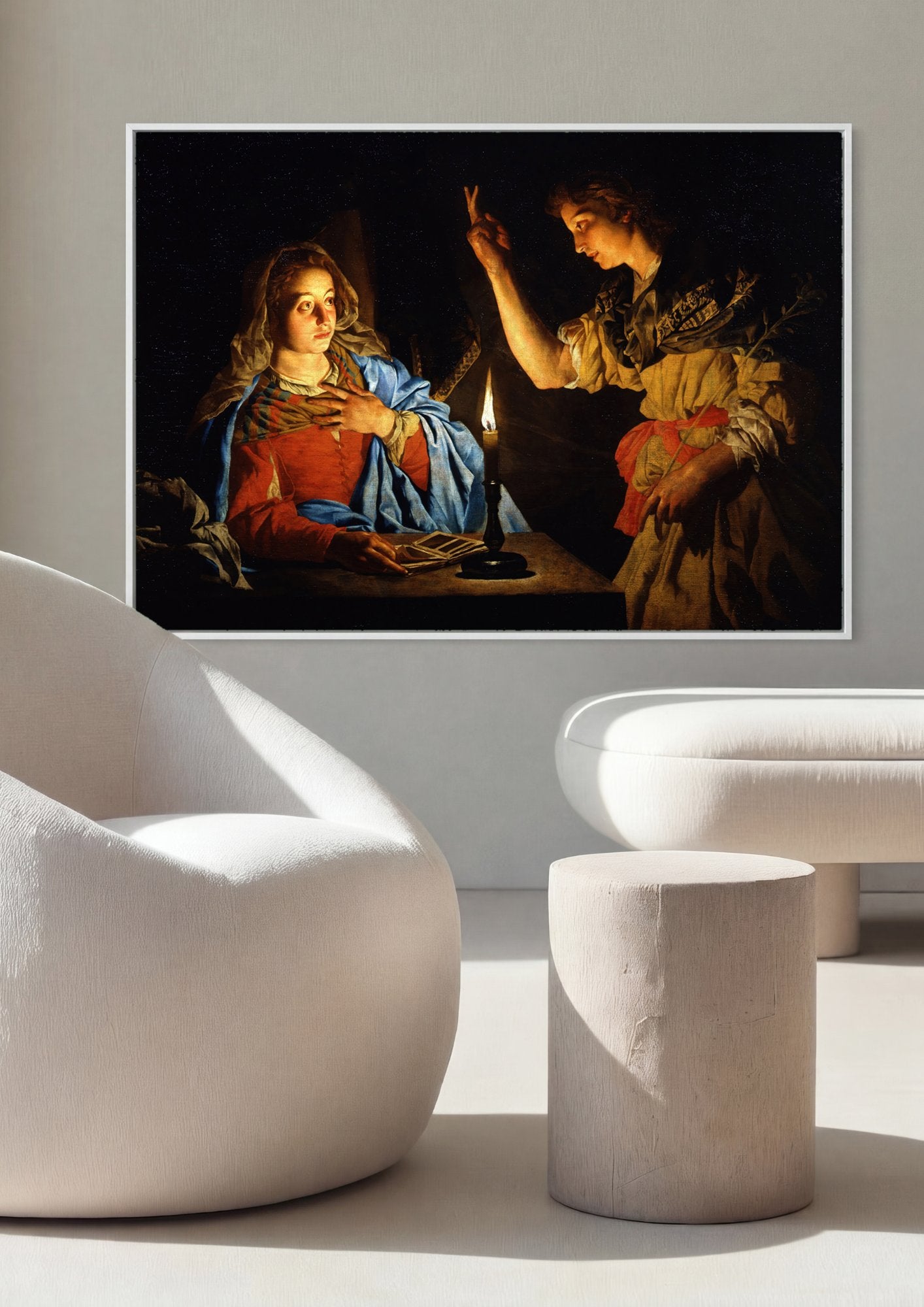 Quadro Decorativo A Anunciação - Matthias Stomer em ambiente decorado