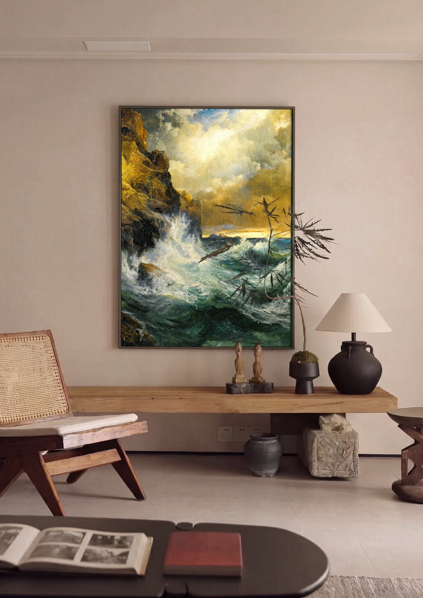 Quadro Decorativo Mar Agitado e Falésias - Thomas Moran em ambiente decorado