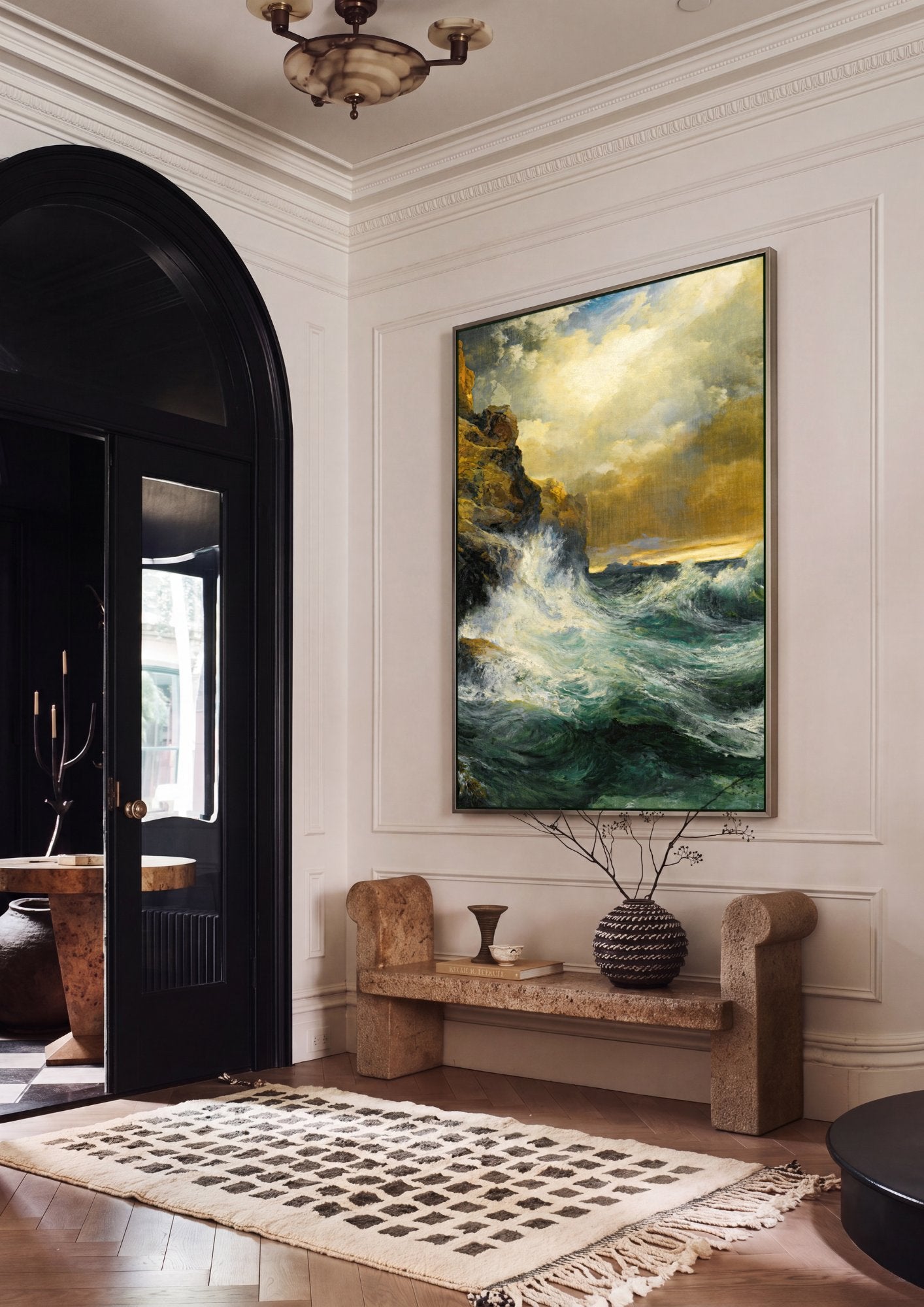 Quadro Decorativo Mar Agitado e Falésias - Thomas Moran em ambiente decorado