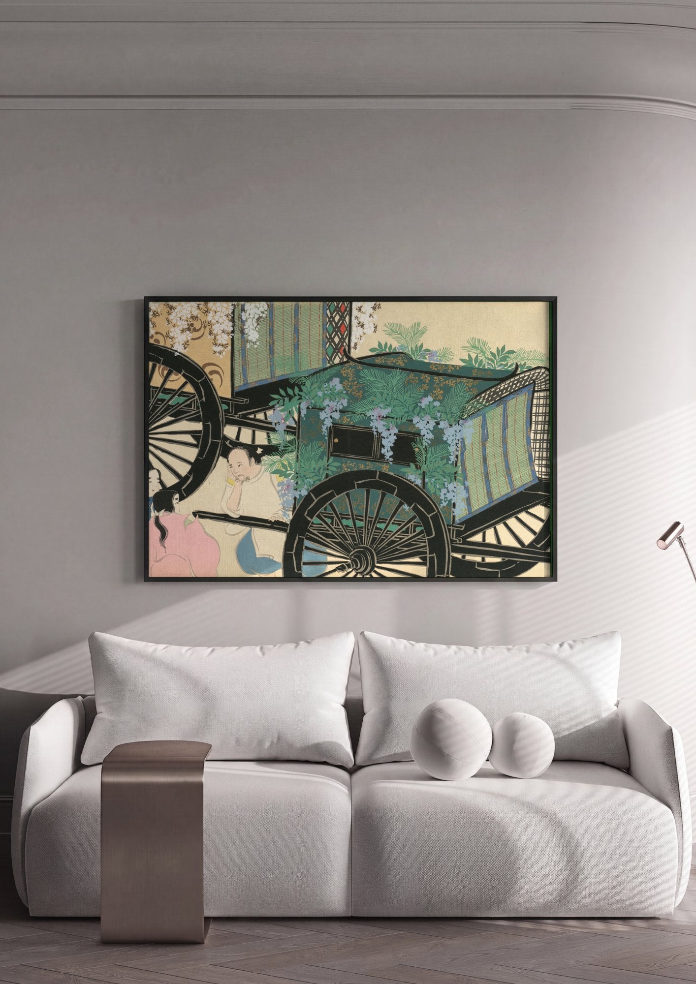 Quadro Decorativo Carruagem e Glicínias - Kamisaka Sekka em ambiente decorado