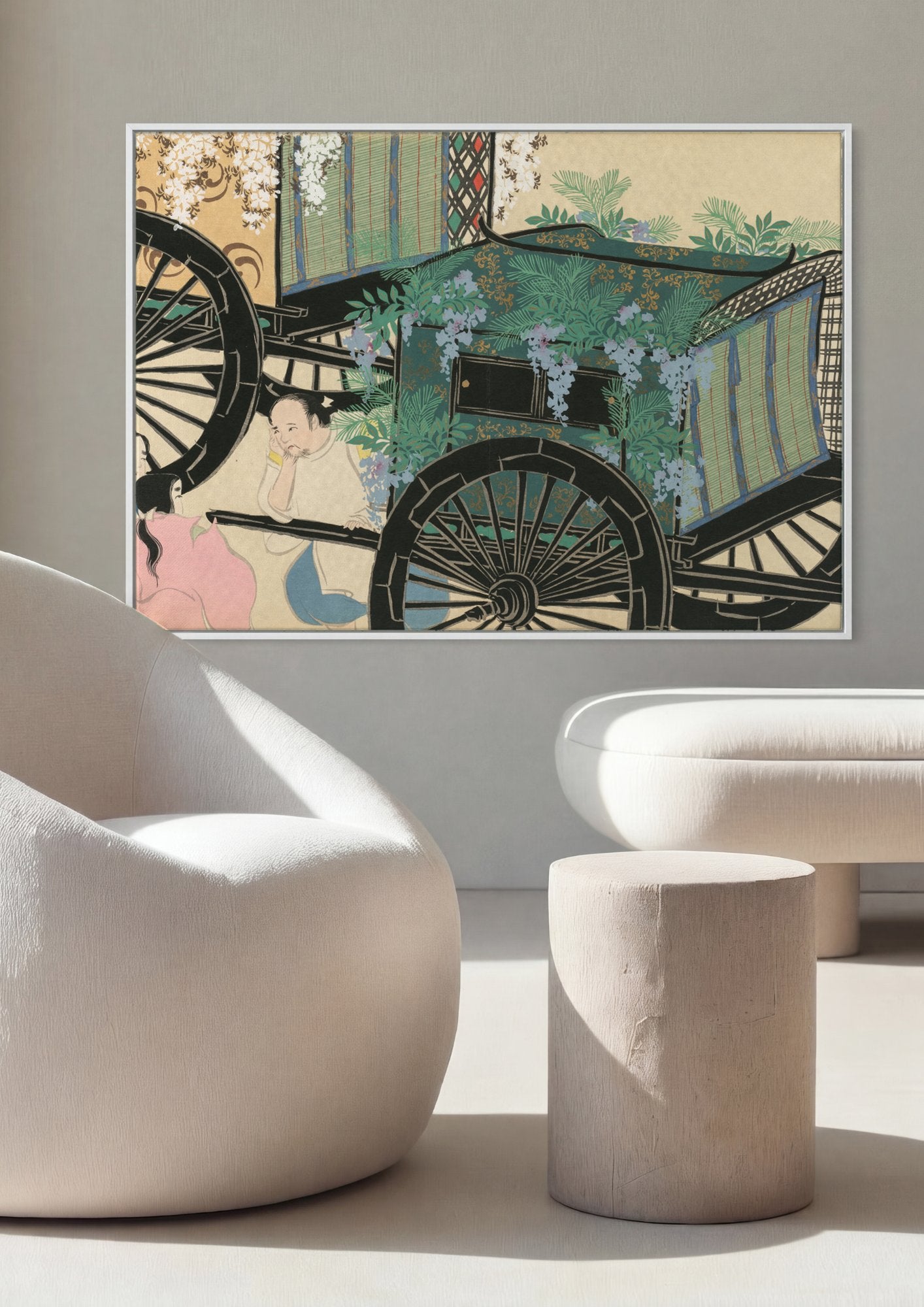 Quadro Decorativo Carruagem e Glicínias - Kamisaka Sekka em ambiente decorado