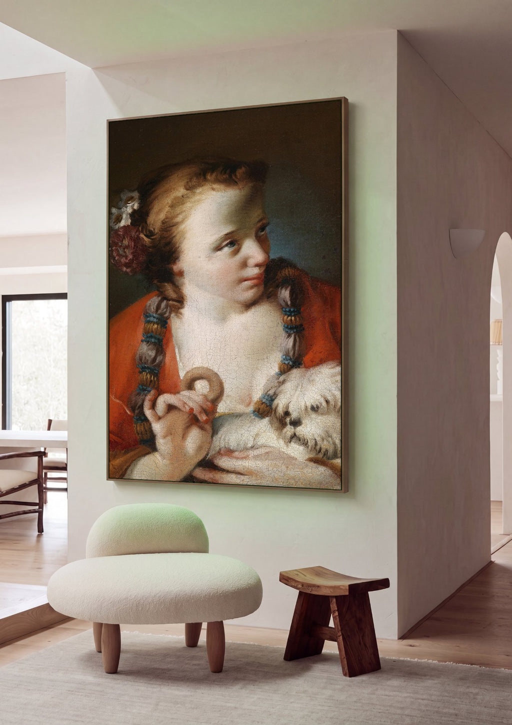 Quadro Decorativo Jovem com Cão - G. B. Piazzetta em ambiente decorado