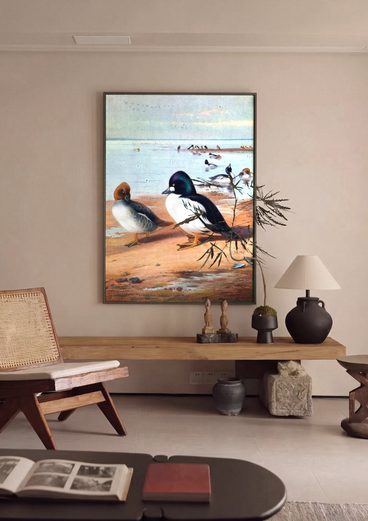 Quadro Decorativo Patos Dourados - Archibald Thorburn em ambiente decorado
