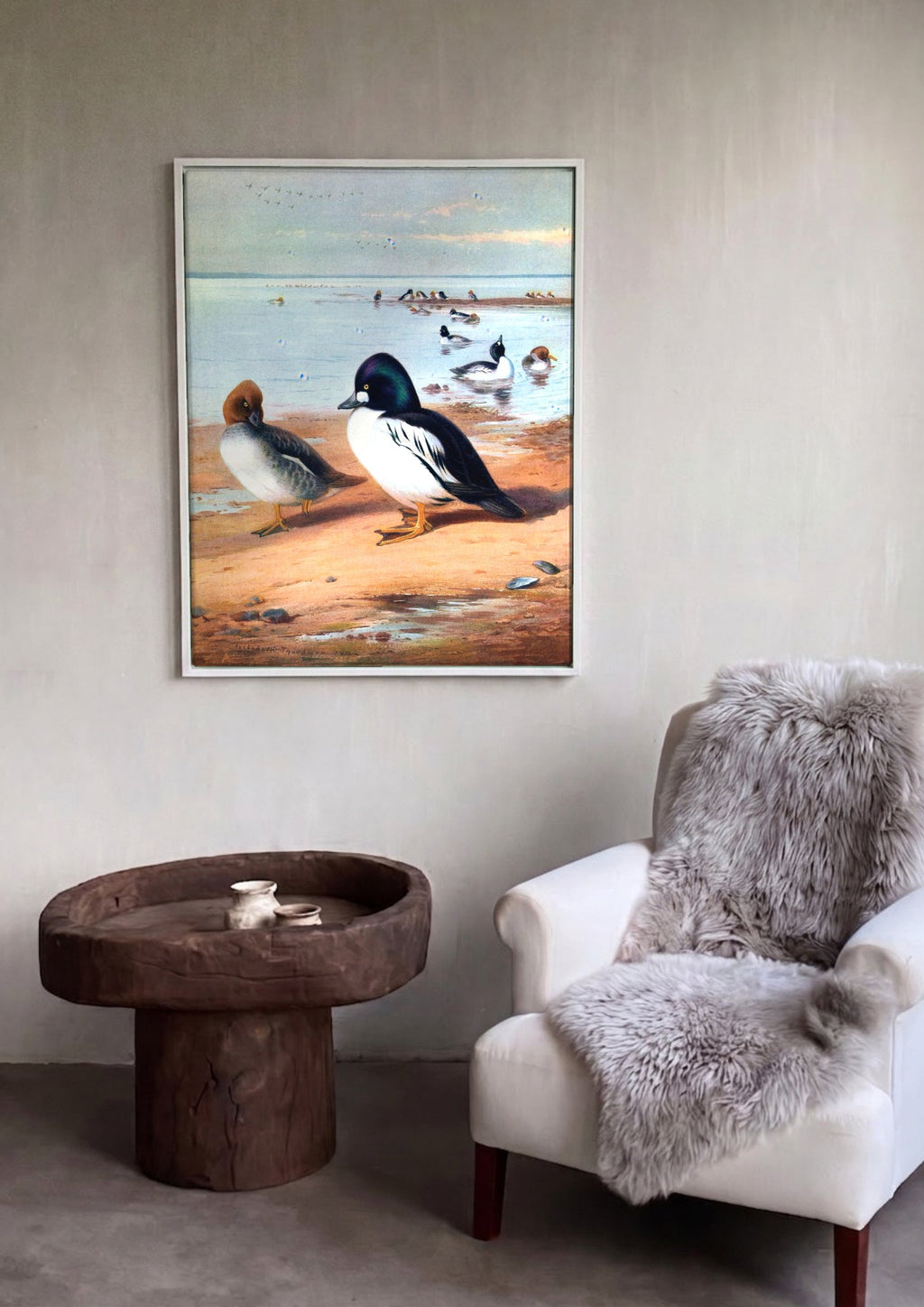 Quadro Decorativo Patos Dourados - Archibald Thorburn em ambiente decorado