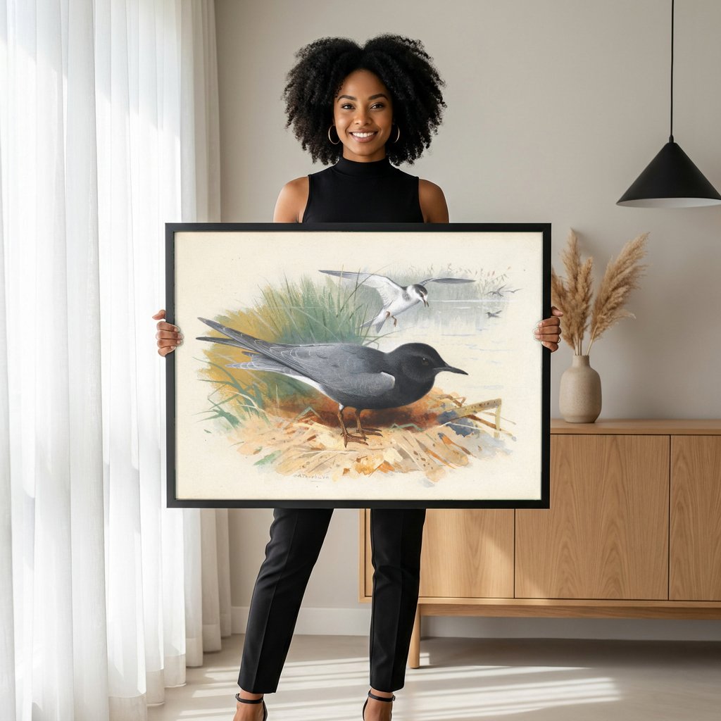 Quadro Decorativo Aves Aquáticas - Archibald Thorburn com modelo em ambiente