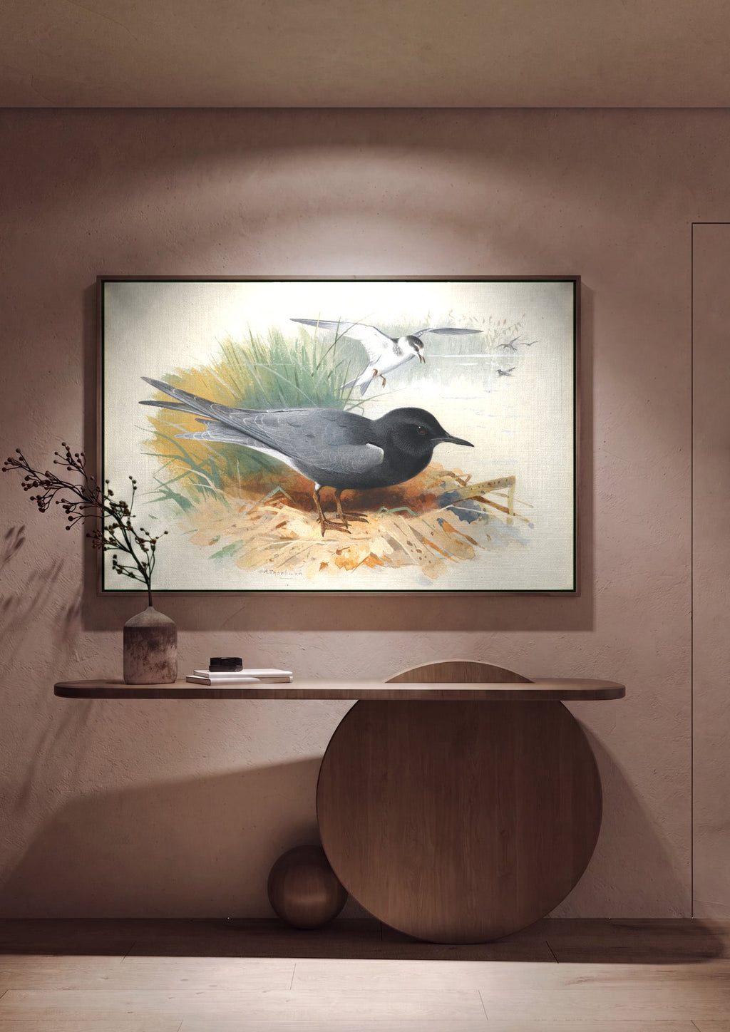 Quadro Decorativo Aves Aquáticas - Archibald Thorburn em ambiente decorado