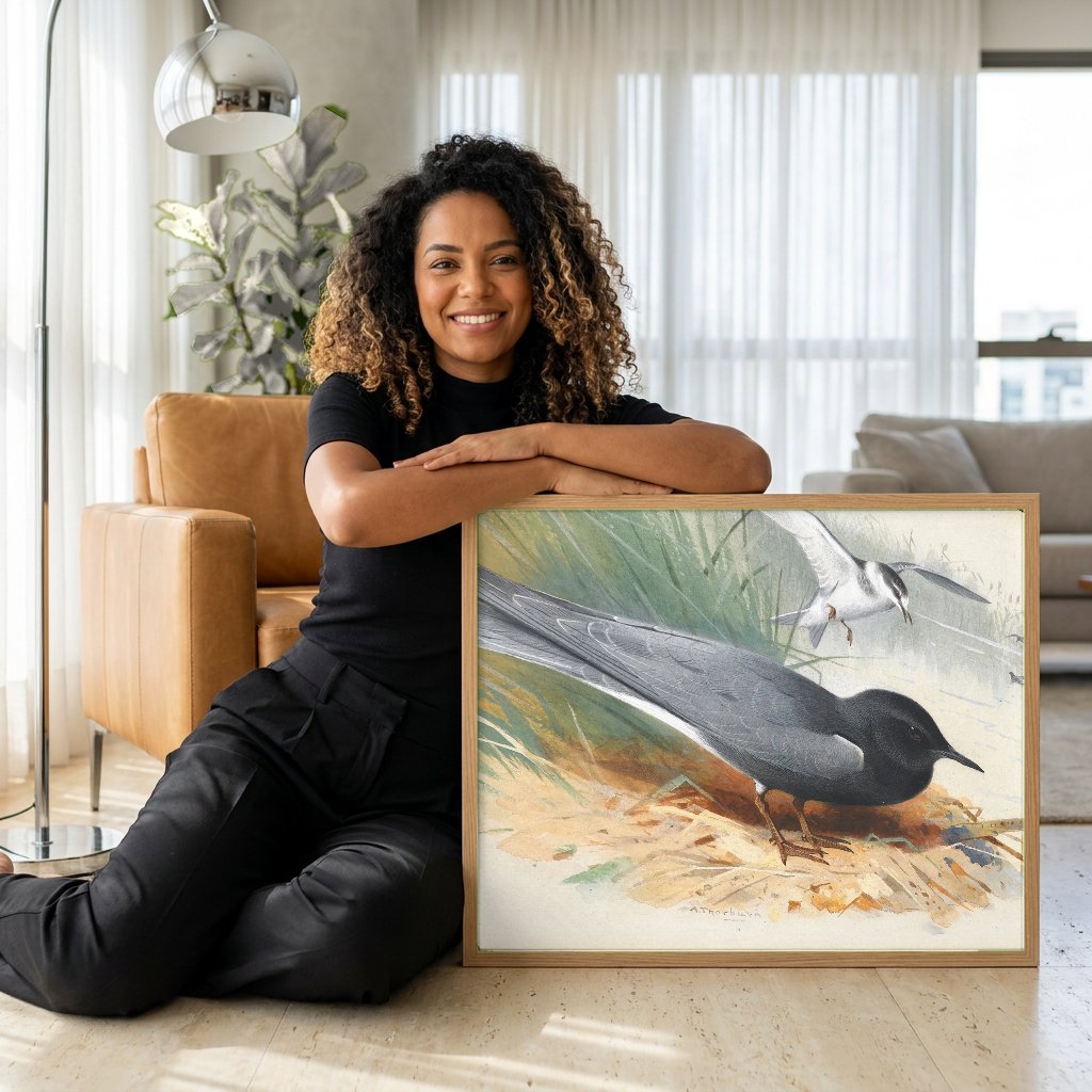 Quadro Decorativo Aves Aquáticas - Archibald Thorburn com modelo em ambiente