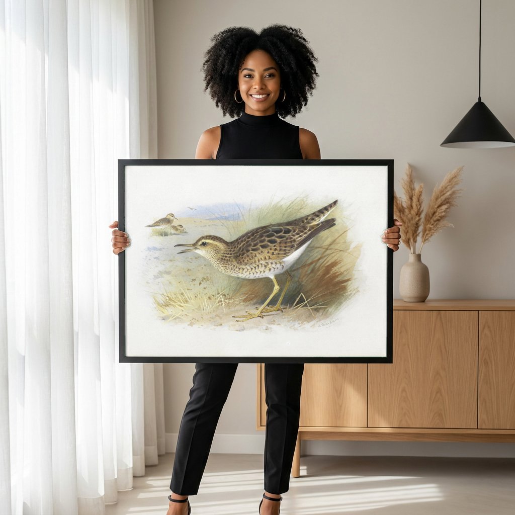 Quadro Decorativo Aves Costeiras – Archibald Thorburn com modelo em ambiente