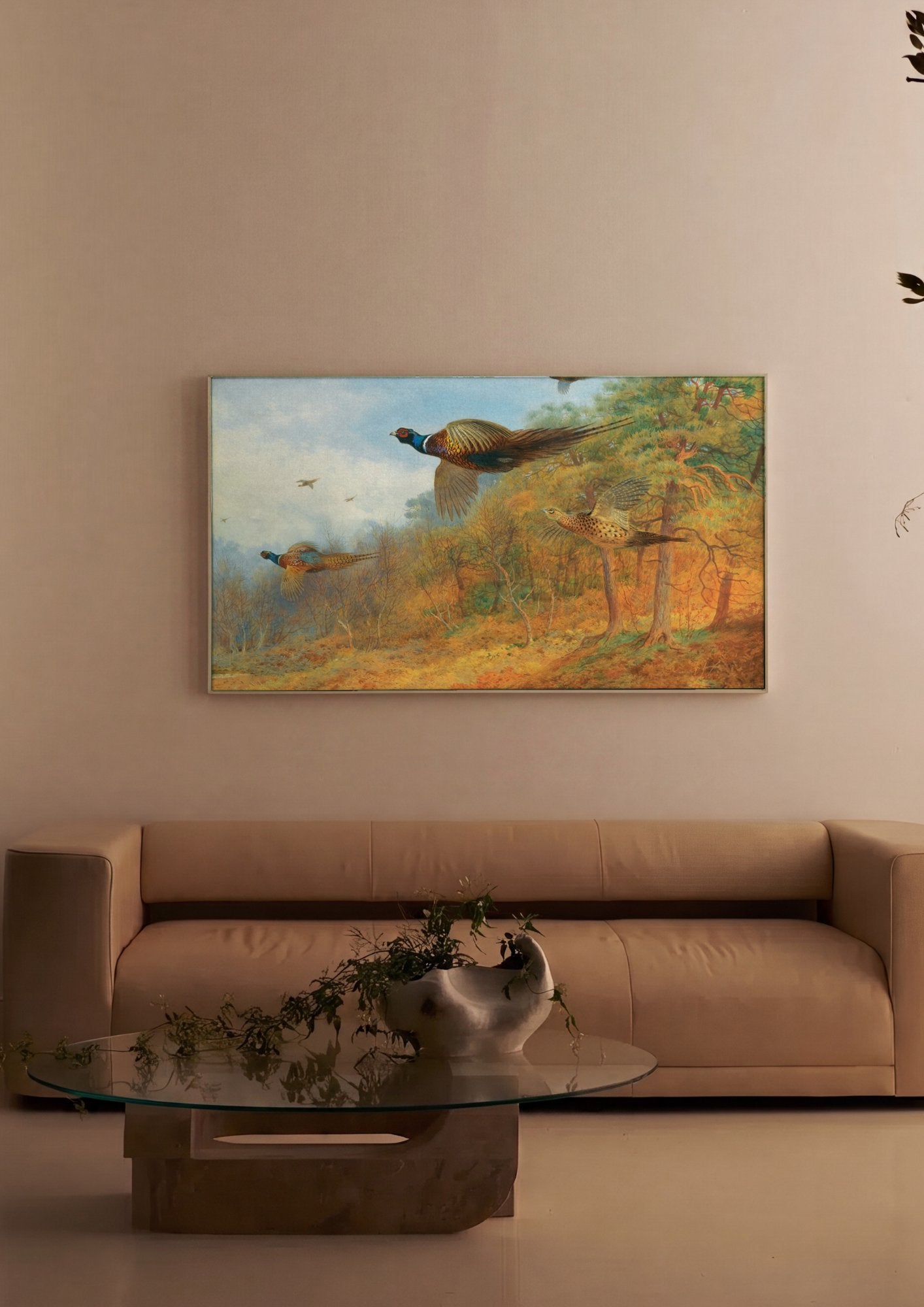 Quadro Decorativo Faisões em Voo - Archibald Thorburn em ambiente decorado