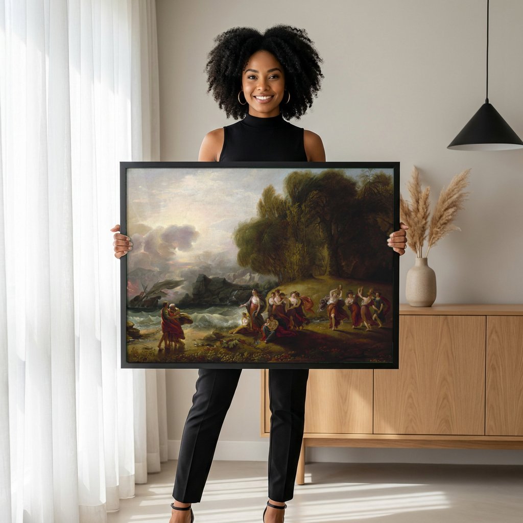 Quadro Decorativo A Tempestade de Caliban - Benjamin West com modelo em ambiente