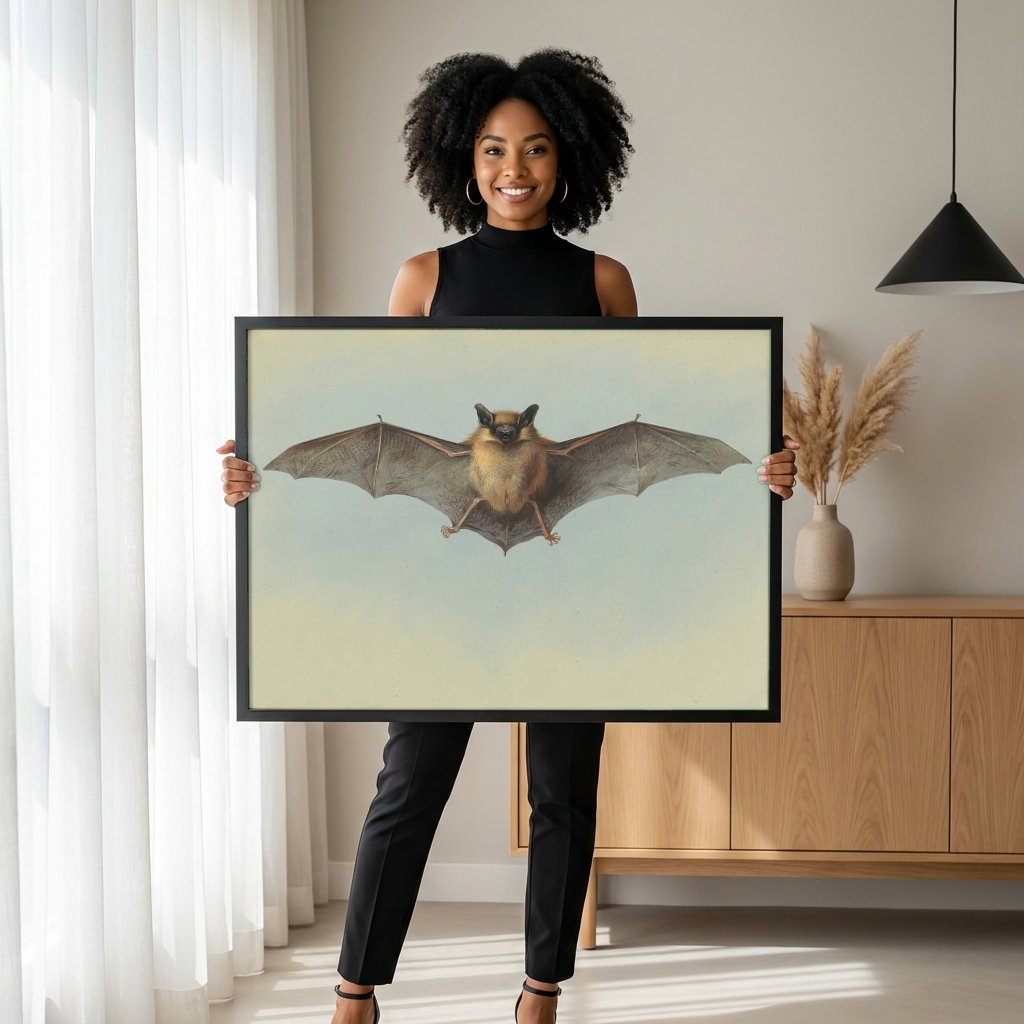 Quadro Decorativo Morcego em Voo - Archibald Thorburn com modelo em ambiente