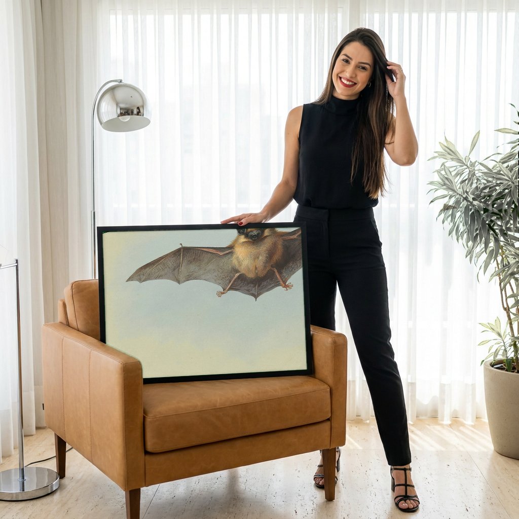Quadro Decorativo Morcego em Voo - Archibald Thorburn com modelo em ambiente