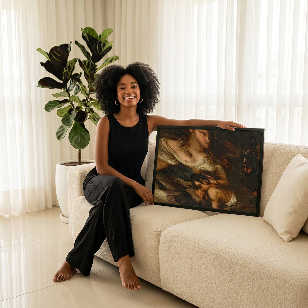 Quadro Decorativo Sansão e Dalila (atribuído) - Luca Giordano com modelo em ambiente