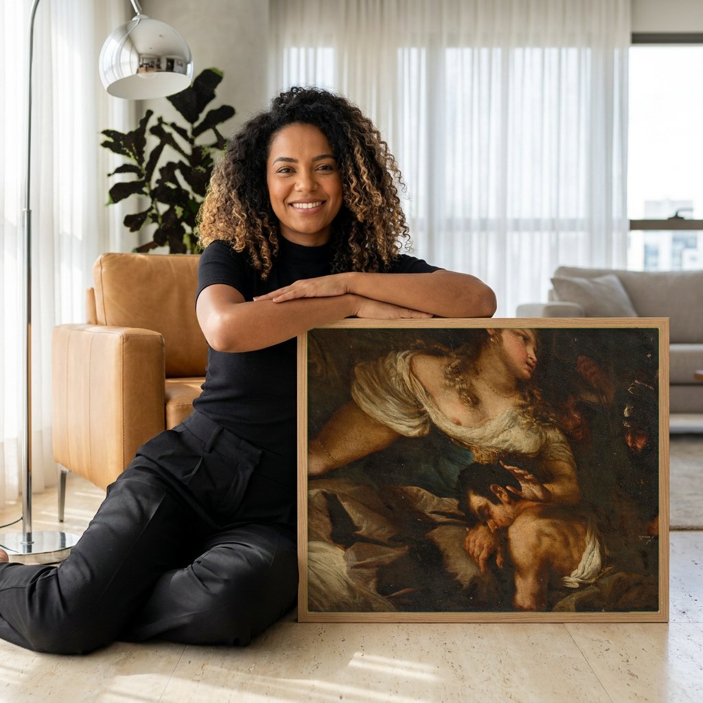Quadro Decorativo Sansão e Dalila (atribuído) - Luca Giordano com modelo em ambiente