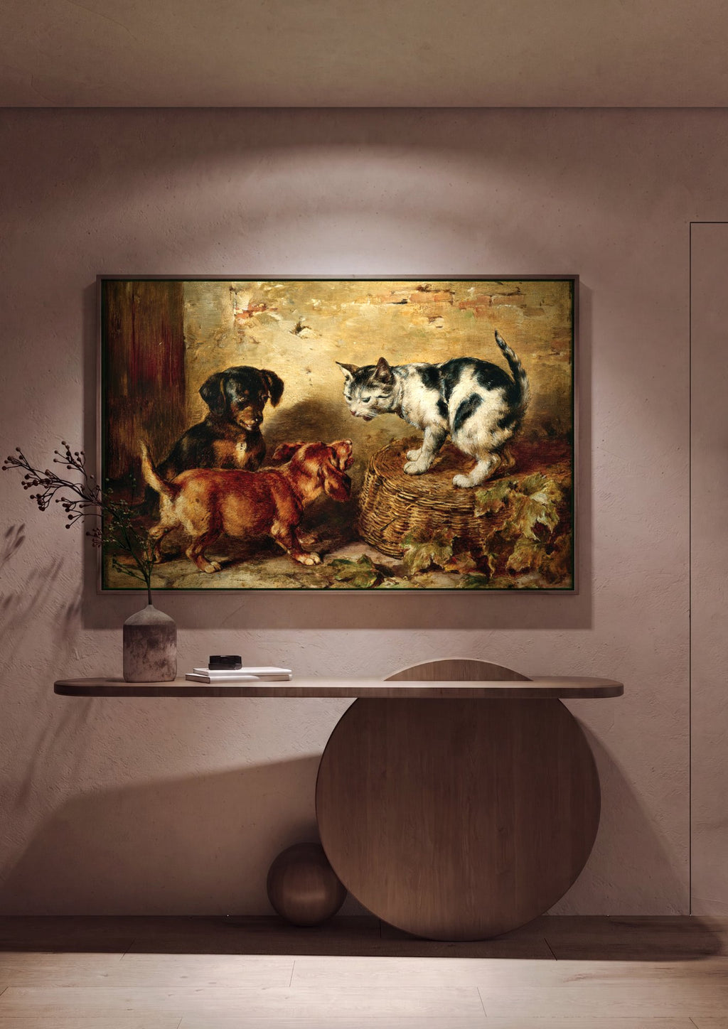 Quadro Decorativo Cães e Gato - Carl Reichert em ambiente decorado