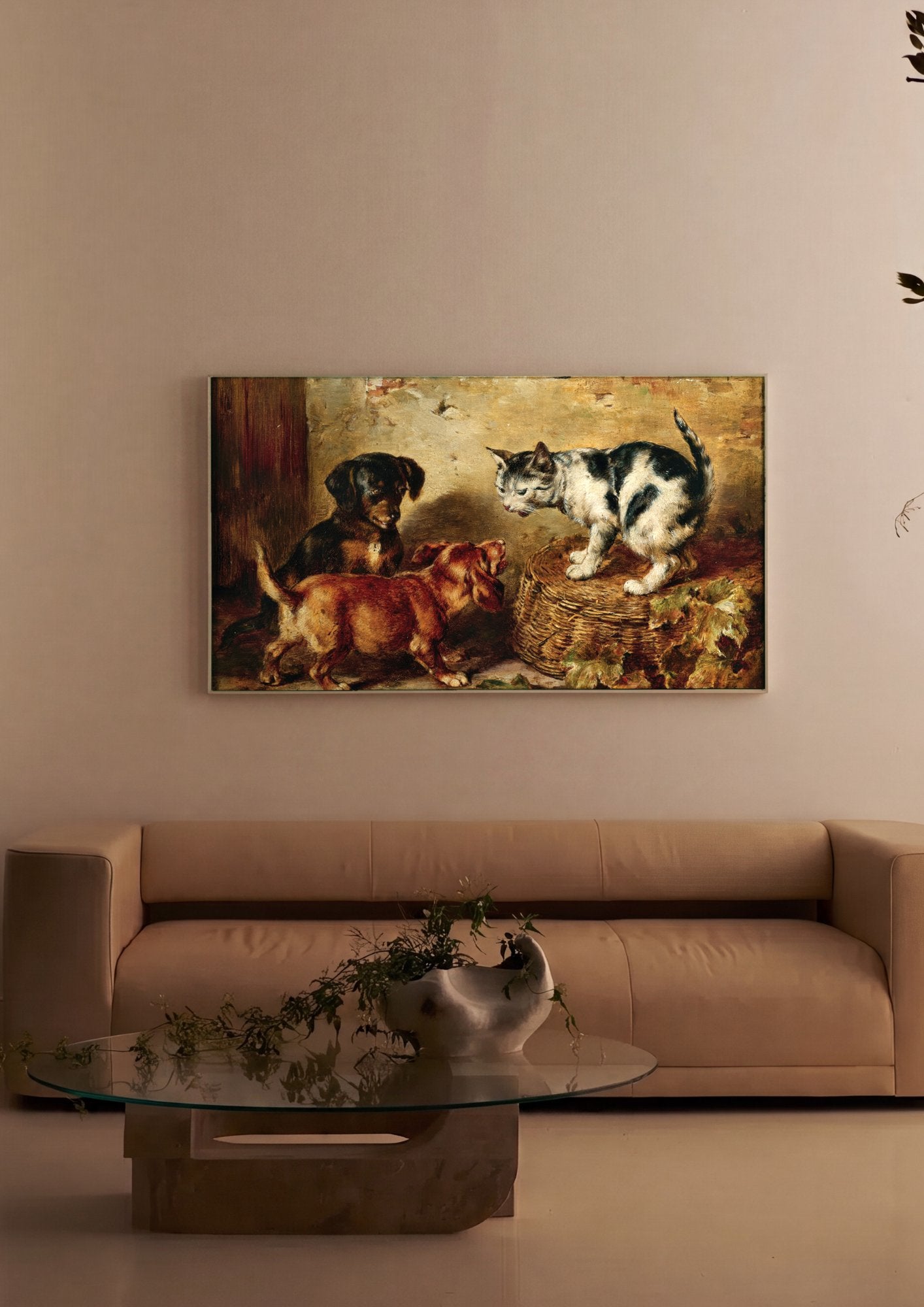 Quadro Decorativo Cães e Gato - Carl Reichert em ambiente decorado