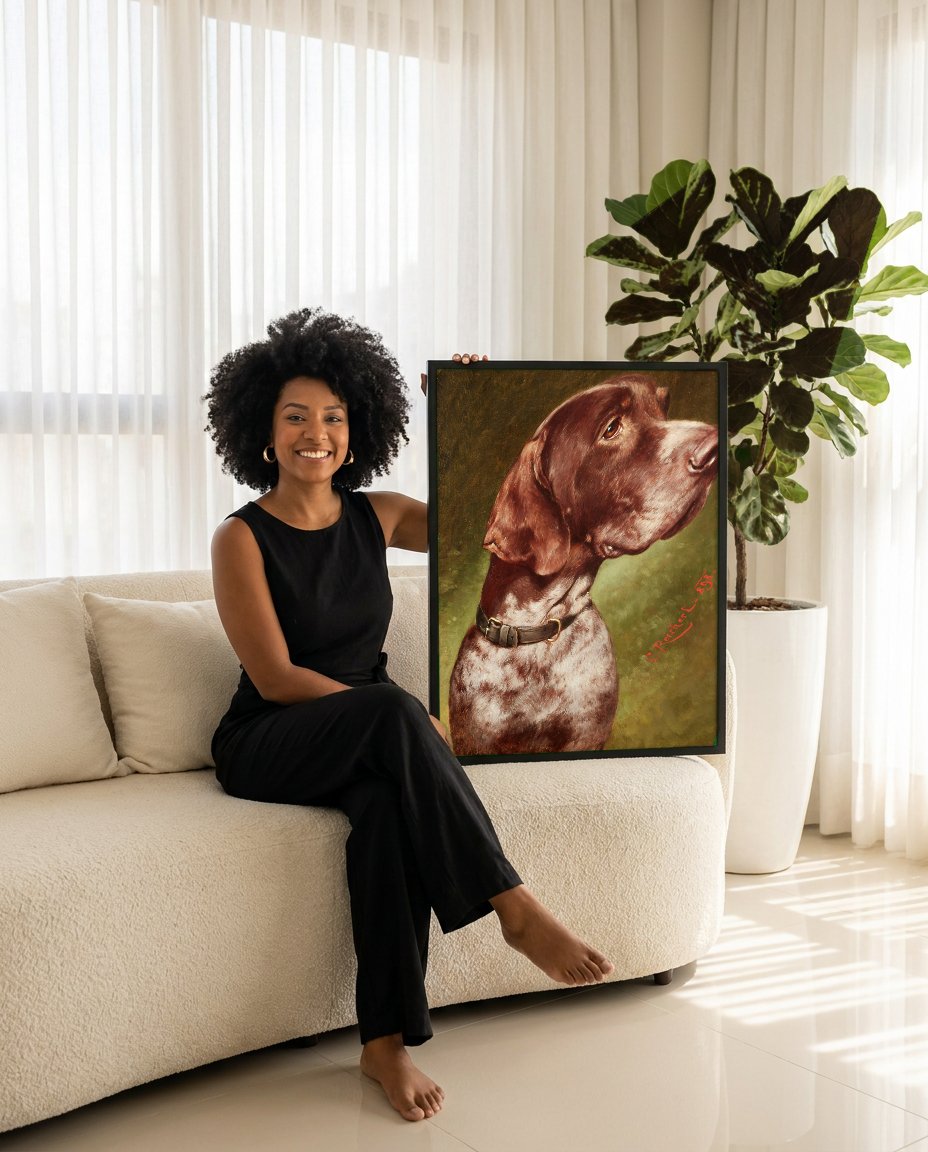 Quadro Decorativo Cão de Caça - Carl Reichert com modelo em ambiente