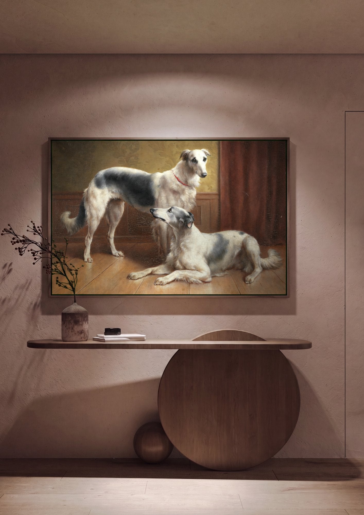 Quadro Decorativo Cães Borzoi - Carl Reichert em ambiente decorado