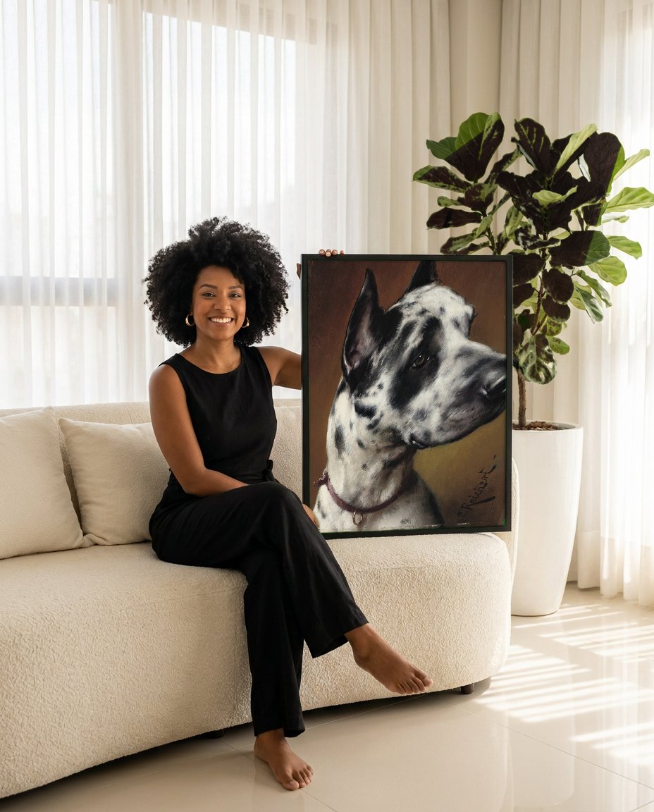Quadro Decorativo Cão Dálmata - Carl Reichert com modelo em ambiente