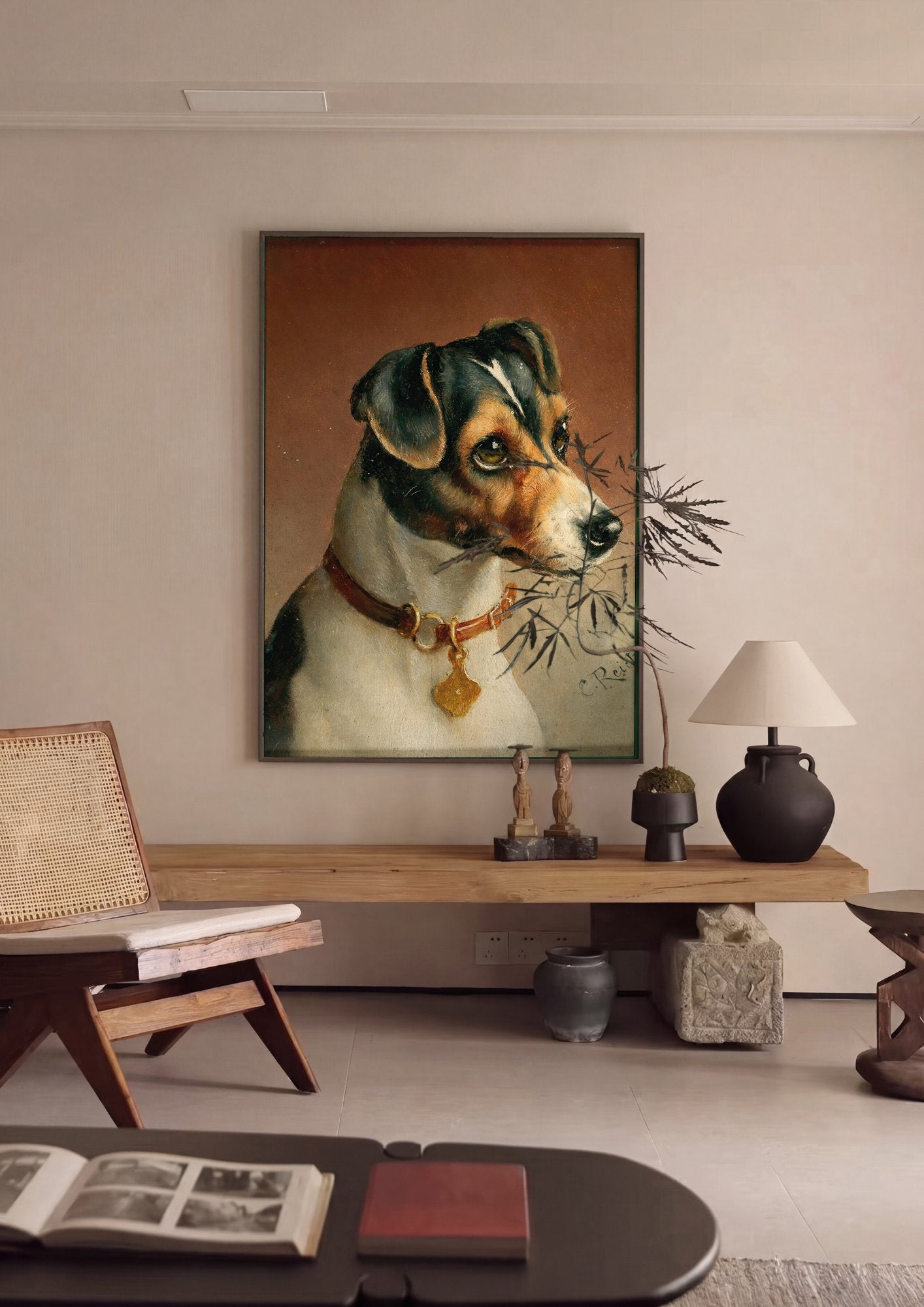 Quadro Decorativo Cão Terrier - Carl Reichert em ambiente decorado