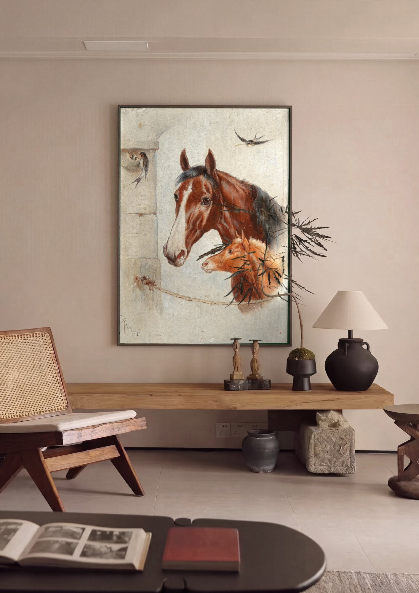 Quadro Decorativo Mãe e Potro - Carl Reichert em ambiente decorado