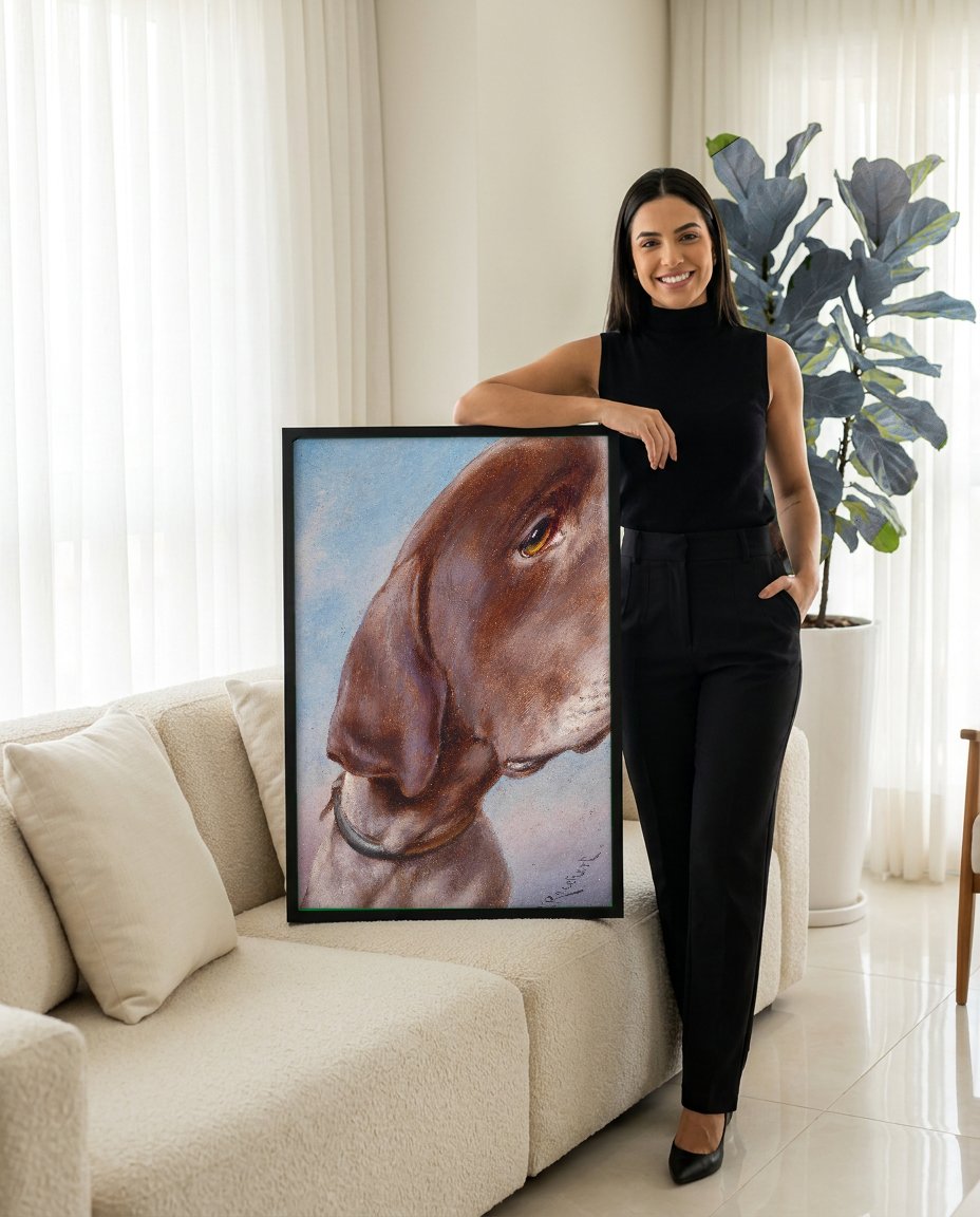 Quadro Decorativo Cão de Caça - Carl Reichert com modelo em ambiente