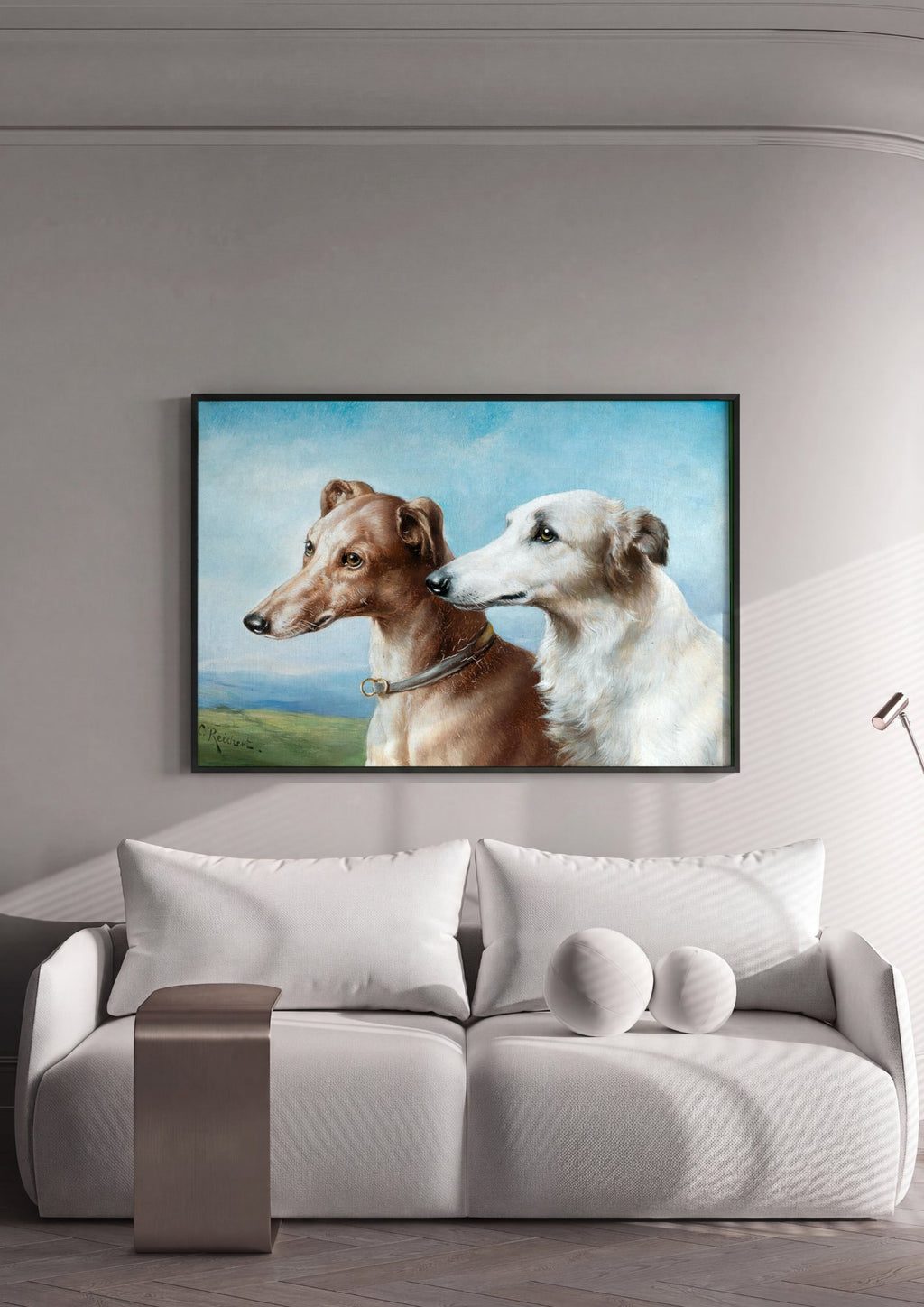 Quadro Decorativo Cães Galgos - Carl Reichert em ambiente decorado