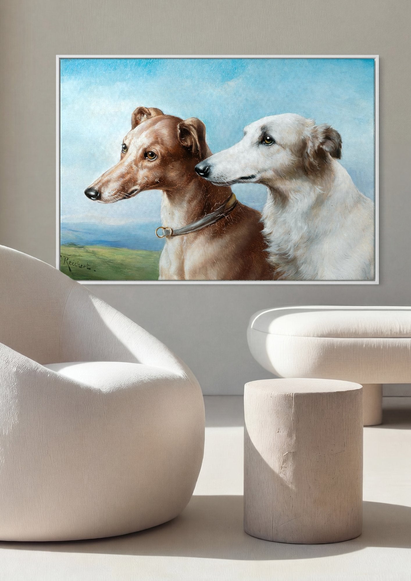 Quadro Decorativo Cães Galgos - Carl Reichert em ambiente decorado