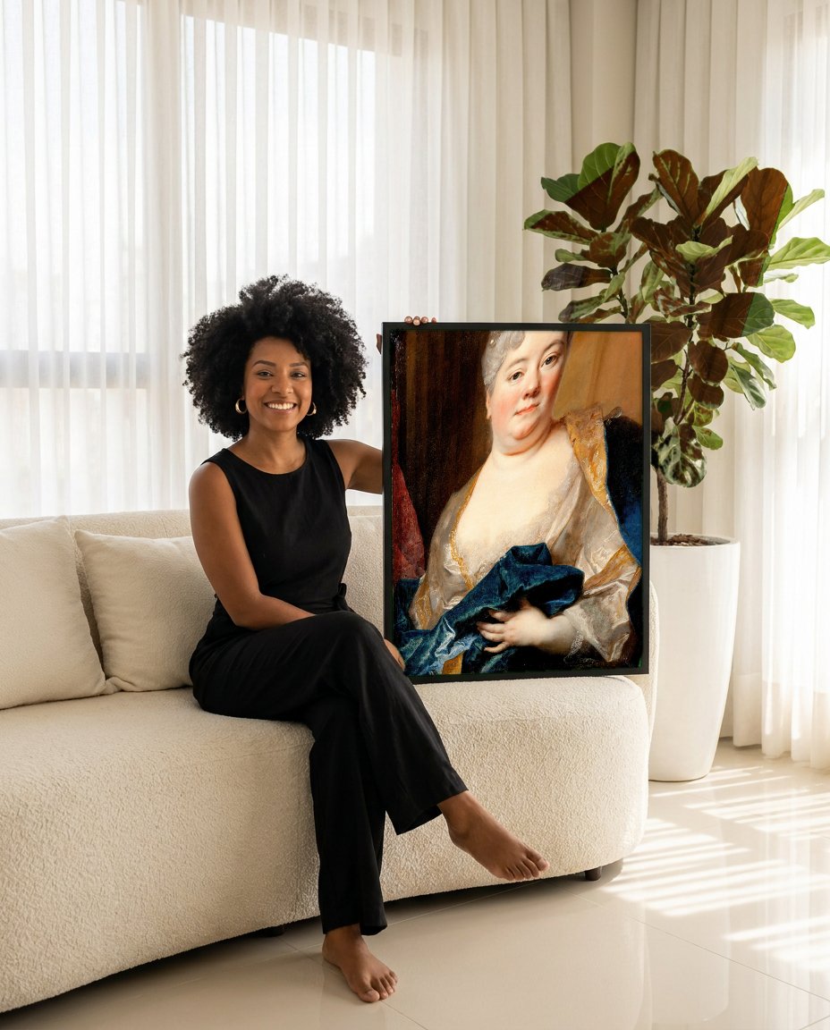 Quadro Decorativo Retrato de Mulher - Nicolas de Largillière com modelo em ambiente