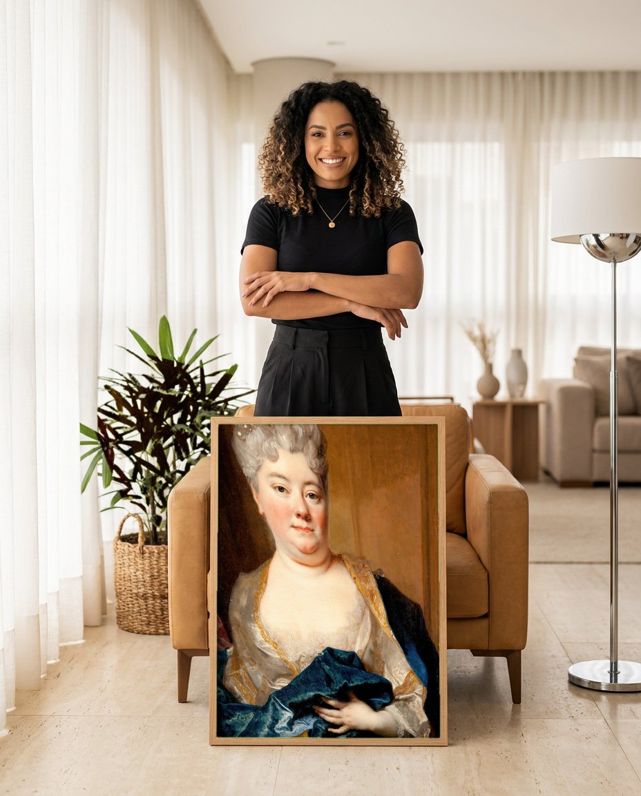 Quadro Decorativo Retrato de Mulher - Nicolas de Largillière com modelo em ambiente