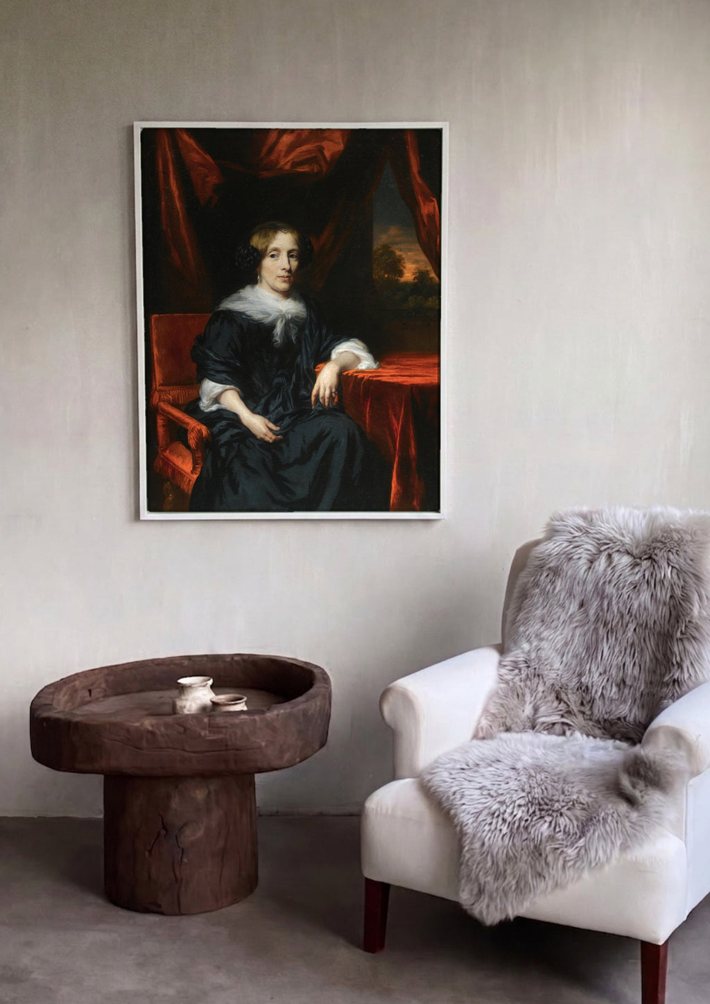 Quadro Decorativo Retrato de Mulher - Nicolaes Maes em ambiente decorado