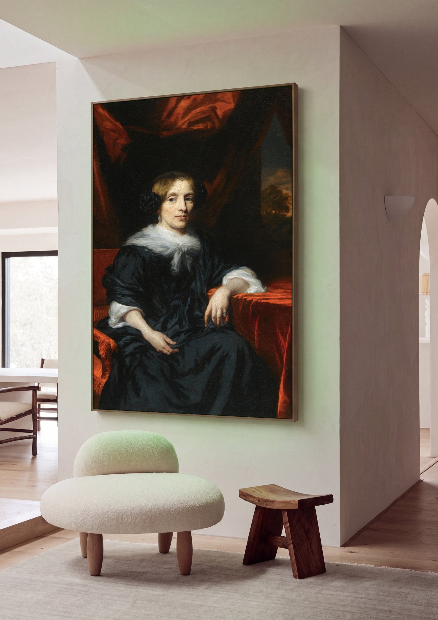 Quadro Decorativo Retrato de Mulher - Nicolaes Maes em ambiente decorado