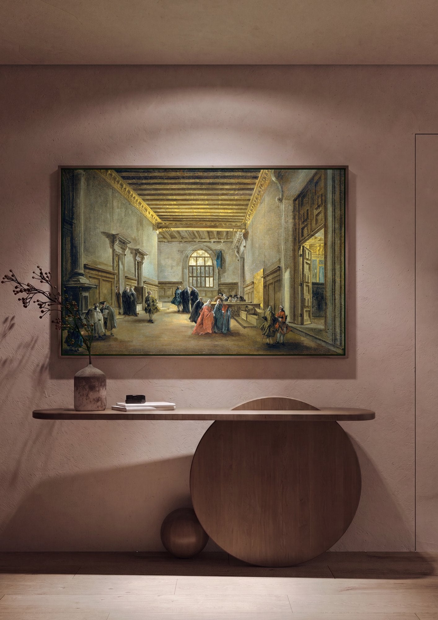 Quadro Decorativo Interior Arquitetônico - Francesco Guardi em ambiente decorado
