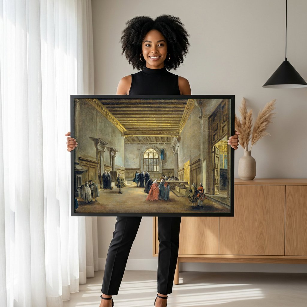 Quadro Decorativo Interior Arquitetônico - Francesco Guardi com modelo em ambiente