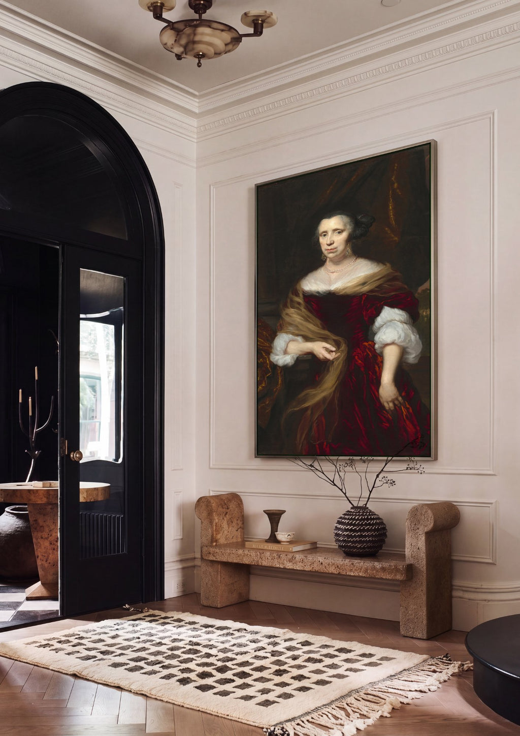 Quadro Decorativo Retrato de Mulher - Nicolaes Maes em ambiente decorado