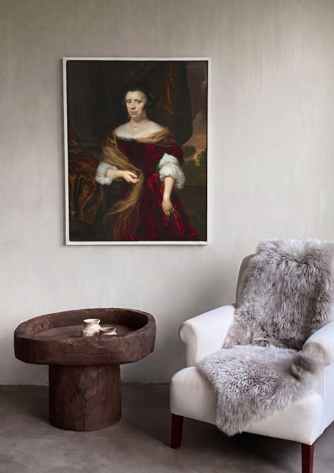 Quadro Decorativo Retrato de Mulher - Nicolaes Maes em ambiente decorado