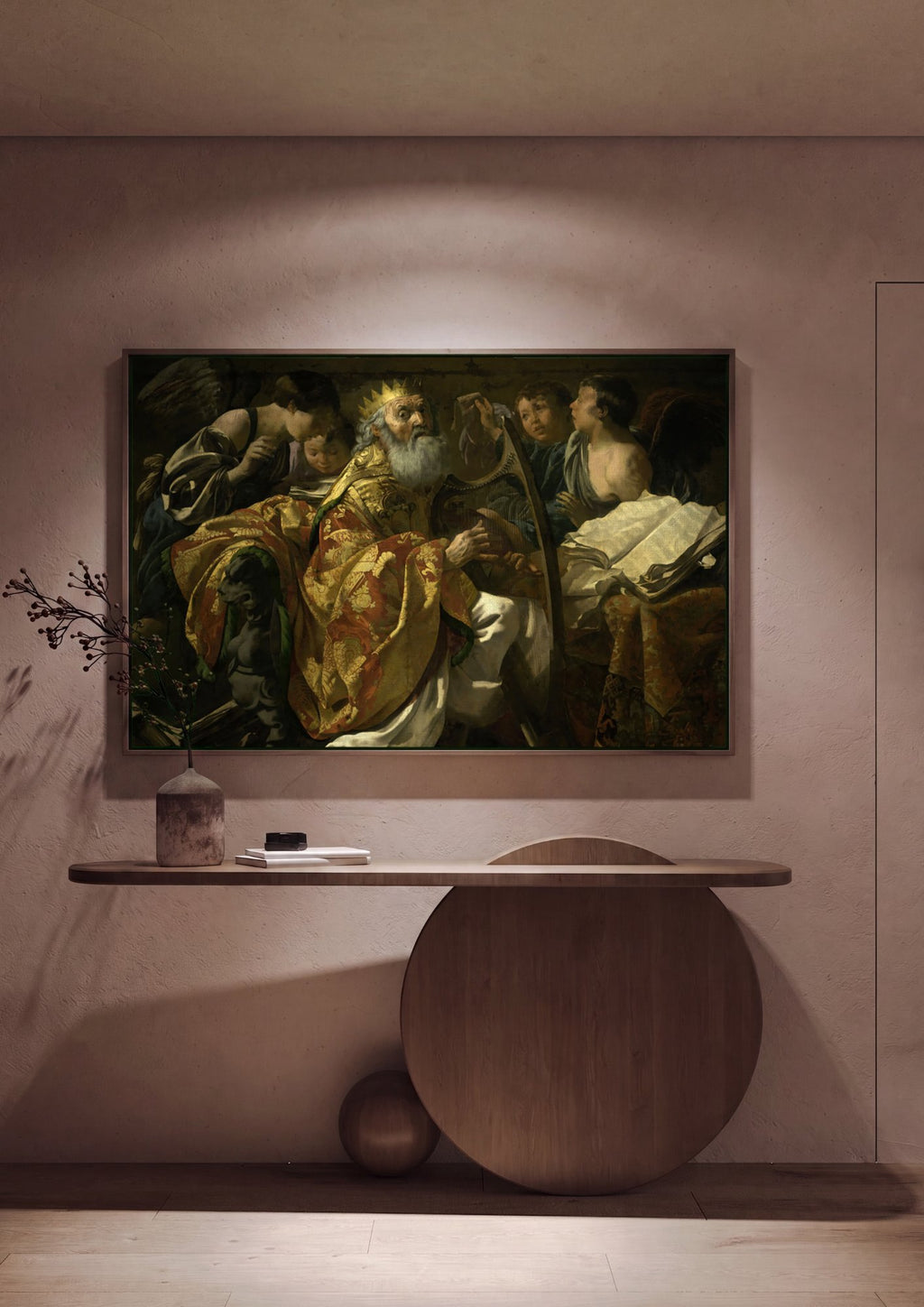 Quadro Decorativo Davi e os Anjos Músicos - Hendrick ter Brugghen em ambiente decorado