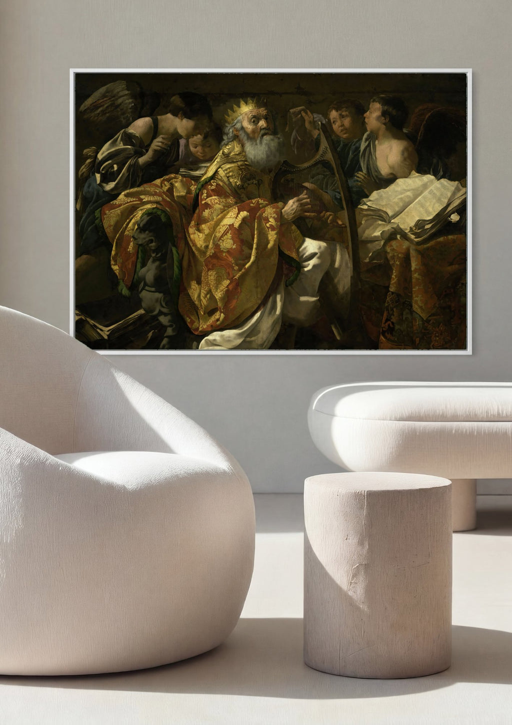Quadro Decorativo Davi e os Anjos Músicos - Hendrick ter Brugghen em ambiente decorado