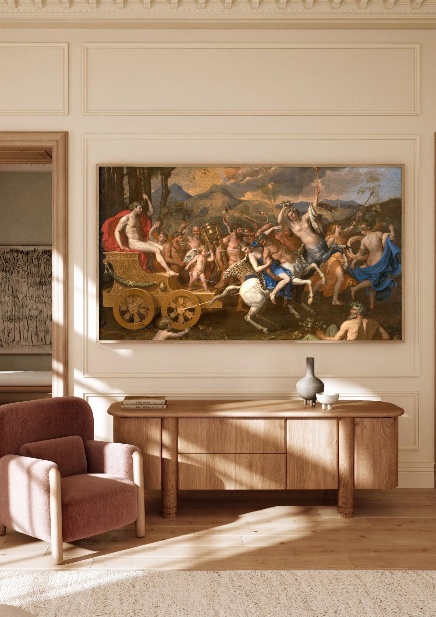 Quadro Decorativo O Triunfo de Baco - Nicolas Poussin em ambiente decorado