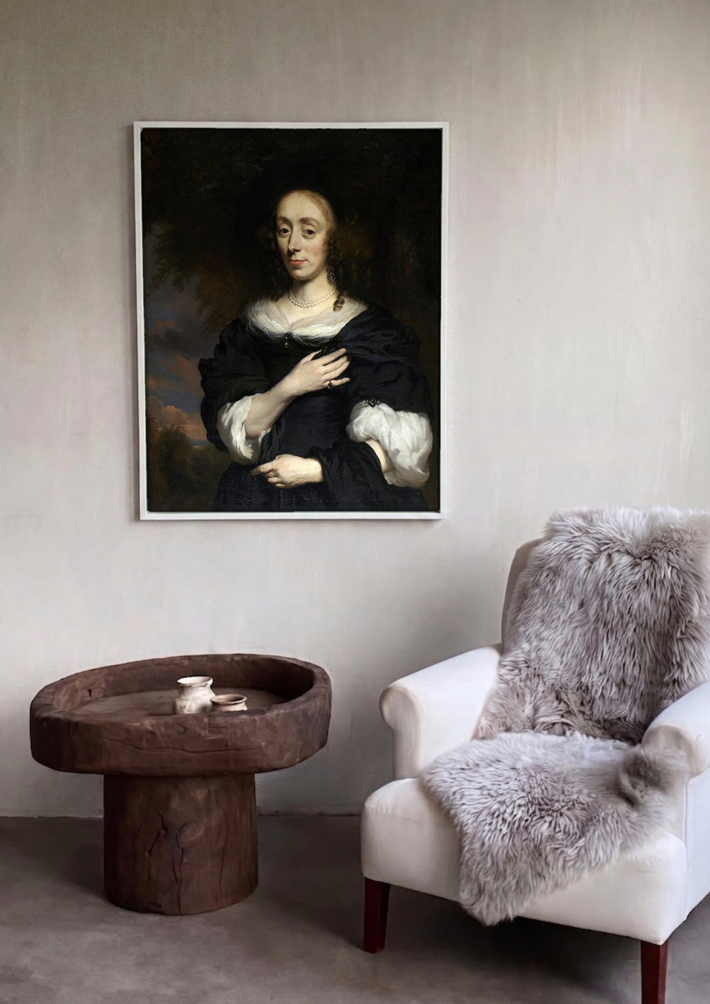 Quadro Decorativo Retrato de Mulher - Nicolaes Maes em ambiente decorado