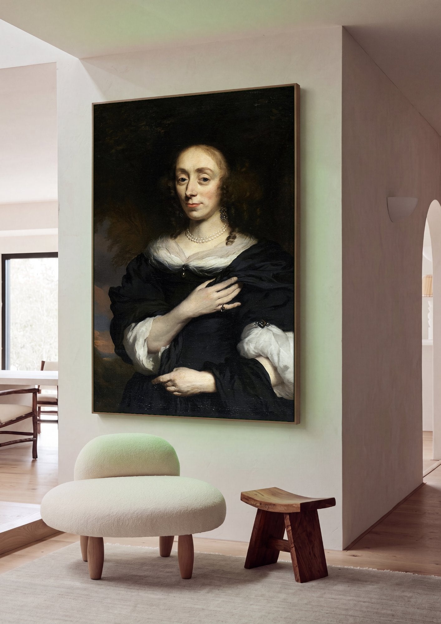 Quadro Decorativo Retrato de Mulher - Nicolaes Maes em ambiente decorado