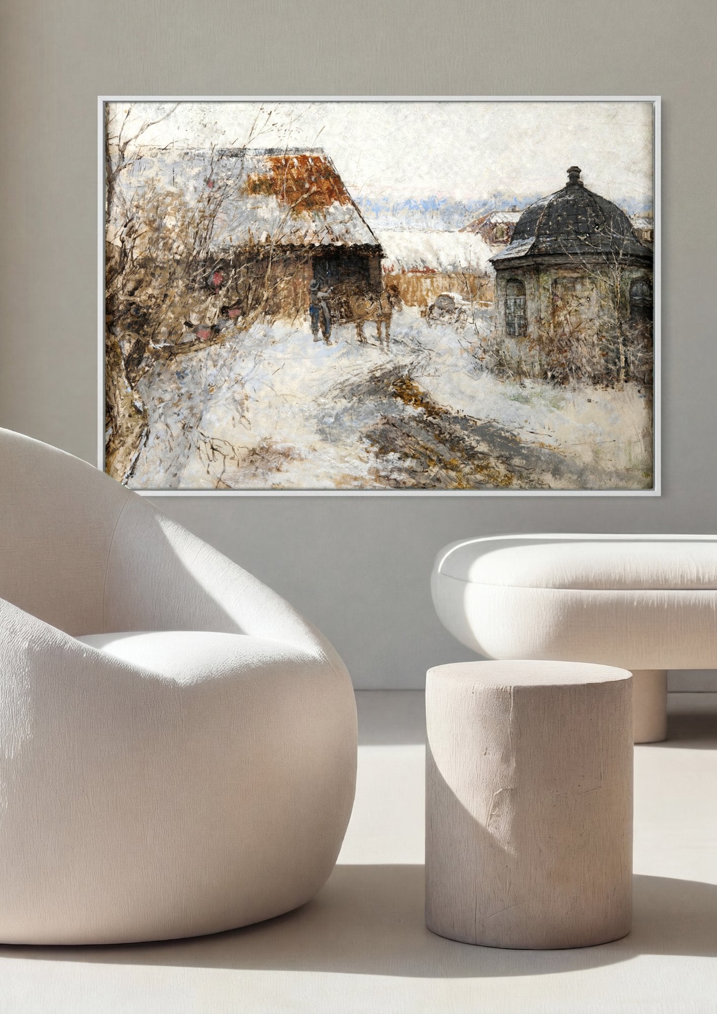 Quadro Decorativo Inverno na Aldeia - Victor Fosseil em ambiente decorado