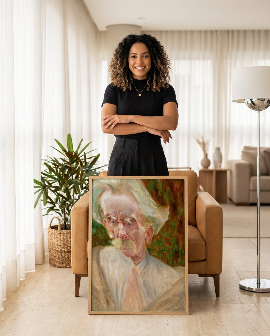 Quadro Decorativo Retrato de um Homem Idoso - Jacek Malczewski com modelo em ambiente