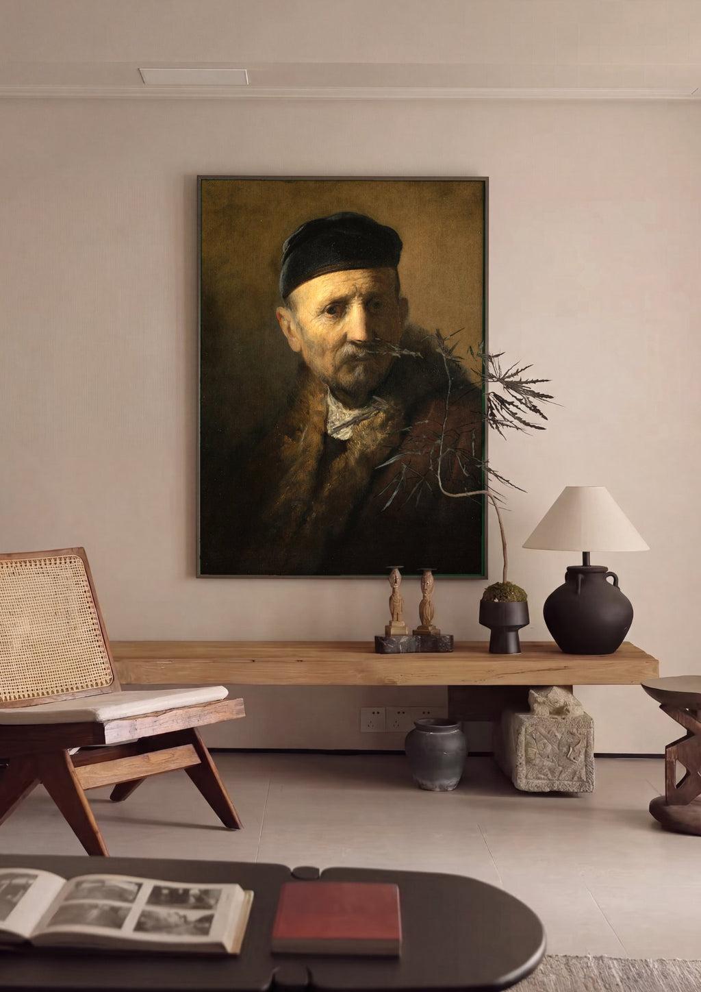 Quadro Decorativo Retrato de um Homem Idoso - Rembrandt em ambiente decorado