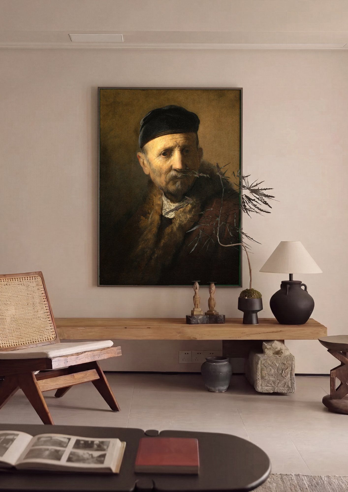 Quadro Decorativo Retrato de um Homem Idoso - Rembrandt em ambiente decorado