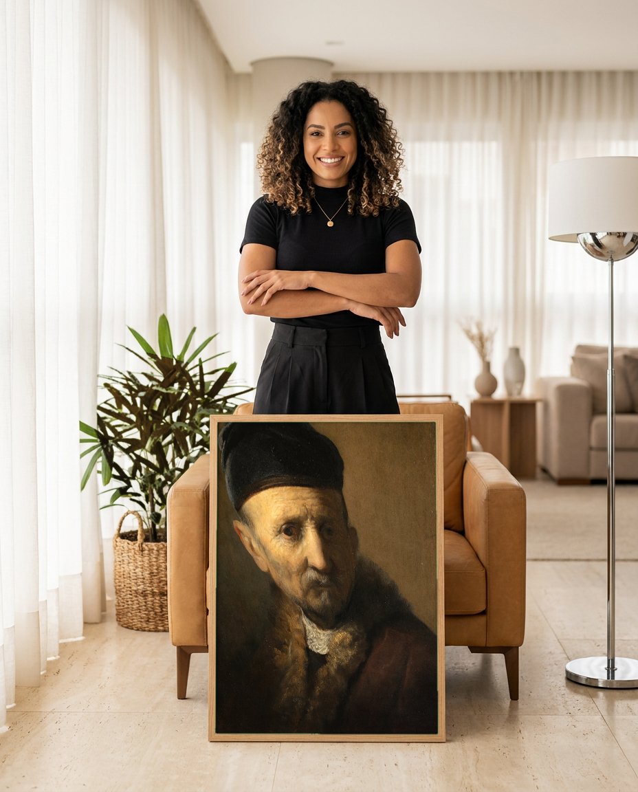 Quadro Decorativo Retrato de um Homem Idoso - Rembrandt com modelo em ambiente